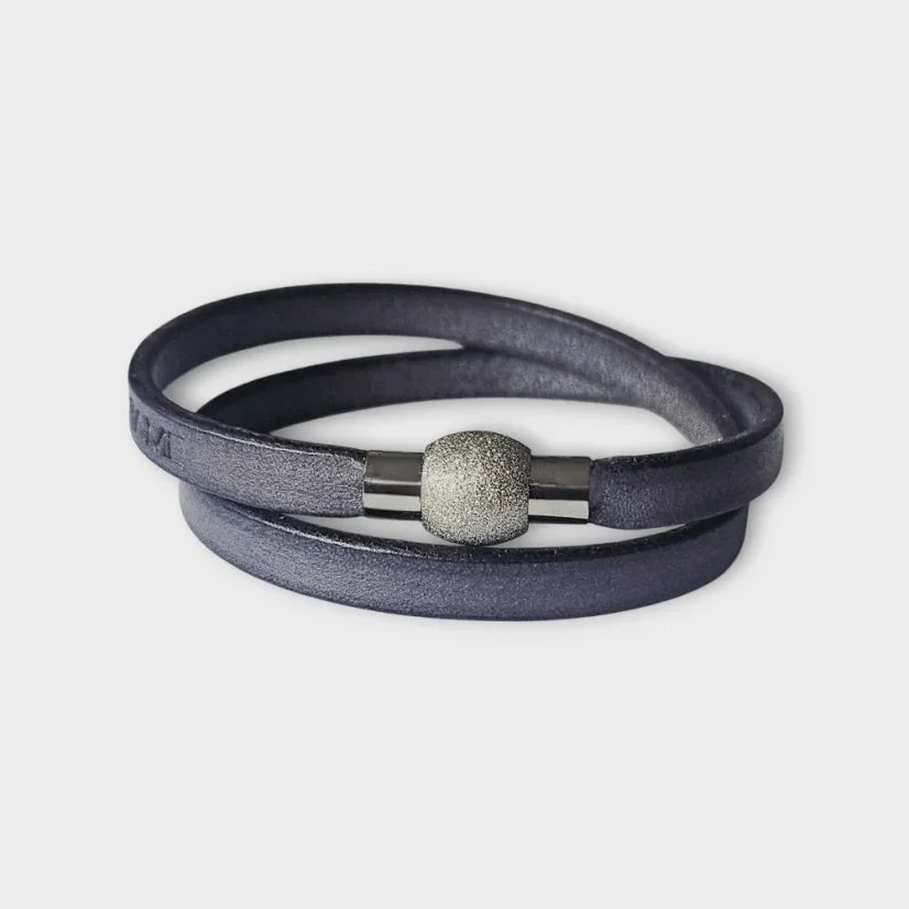 Dámský kožený náramek - Barva: tmavě modrá, Velikost: dle požadavku, Poznámka: velikost (obvod zápěstí) je nutné zadat do poznámky v objednávce