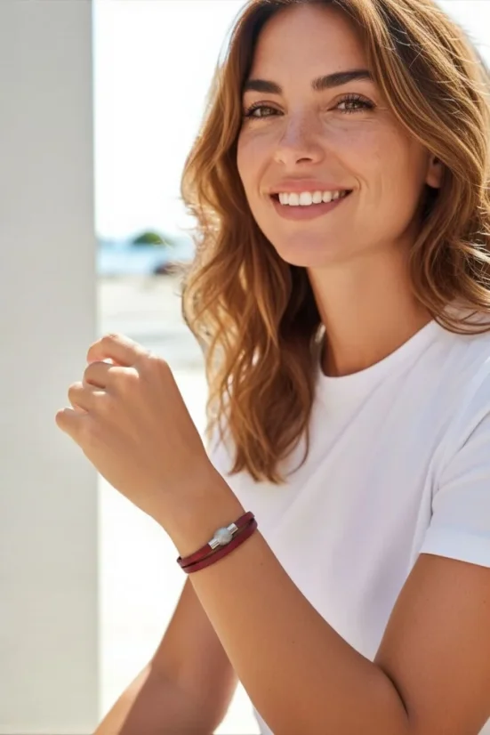 Dámský kožený náramek - Barva: tmavě modrá, Velikost: dle požadavku, Poznámka: velikost (obvod zápěstí) je nutné zadat do poznámky v objednávce