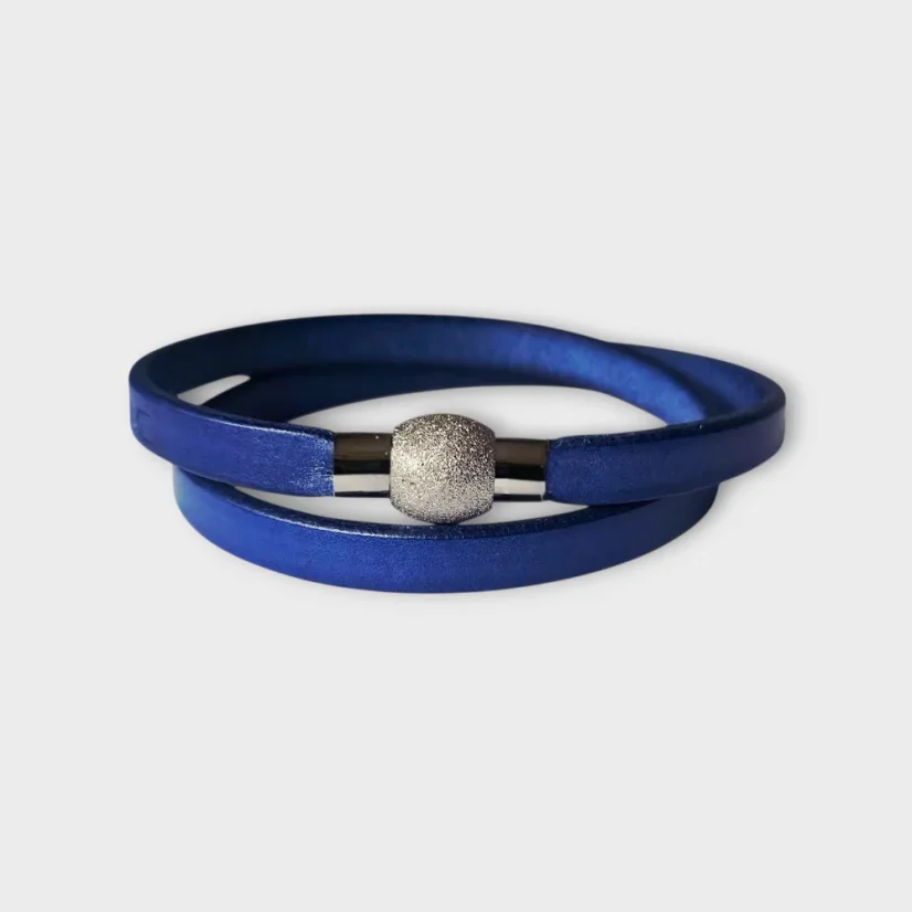 Dámský kožený náramek - Barva: tmavě modrá, Velikost: dle požadavku, Poznámka: velikost (obvod zápěstí) je nutné zadat do poznámky v objednávce